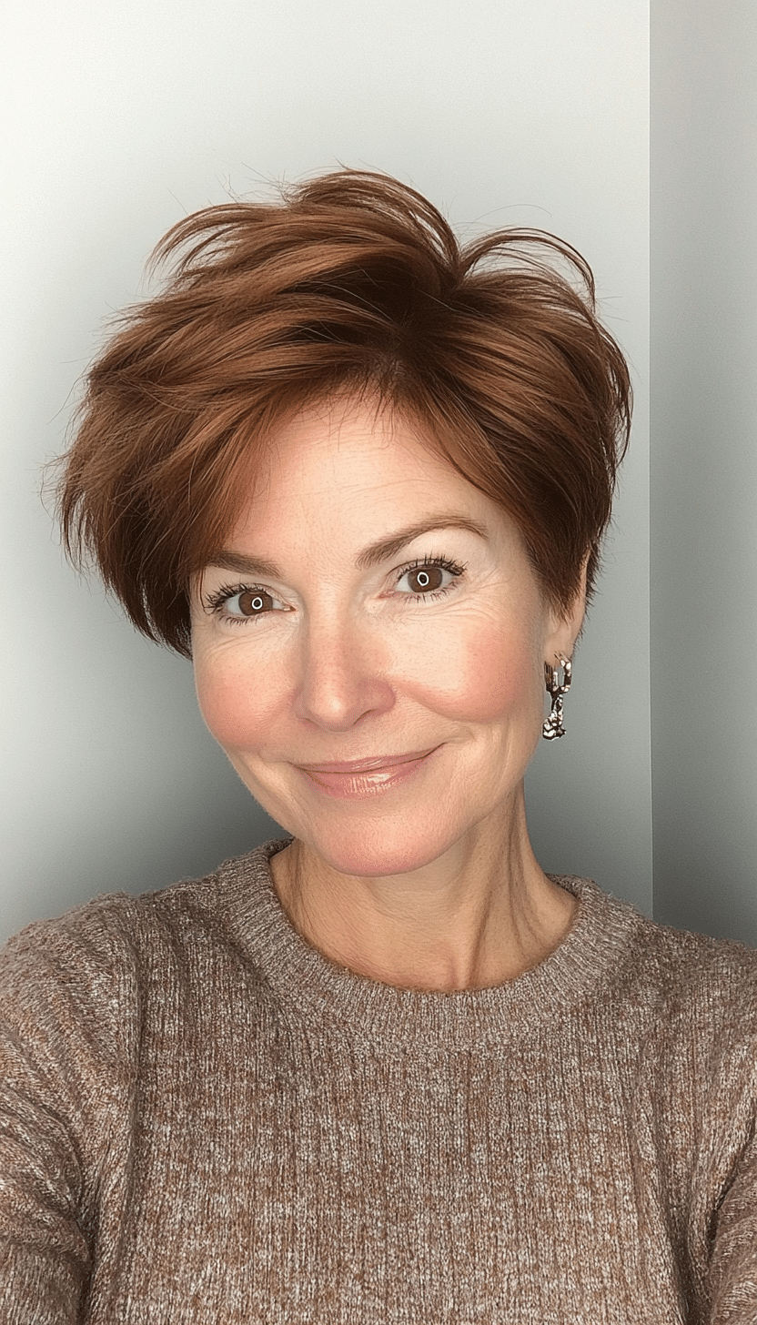 3. Textured Crop in Chestnut Brown (Short Hairstyles For Women Over 50 With Thin Hair) - Short Hairstyles For Women Over 50 With Thin Hair