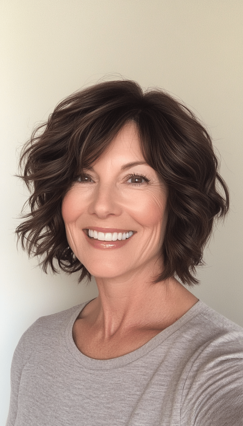 6. Tousled Waves in Dark Brown (Short Hairstyles For Women Over 50 With Thin Hair) - Short Hairstyles For Women Over 50 With Thin Hair