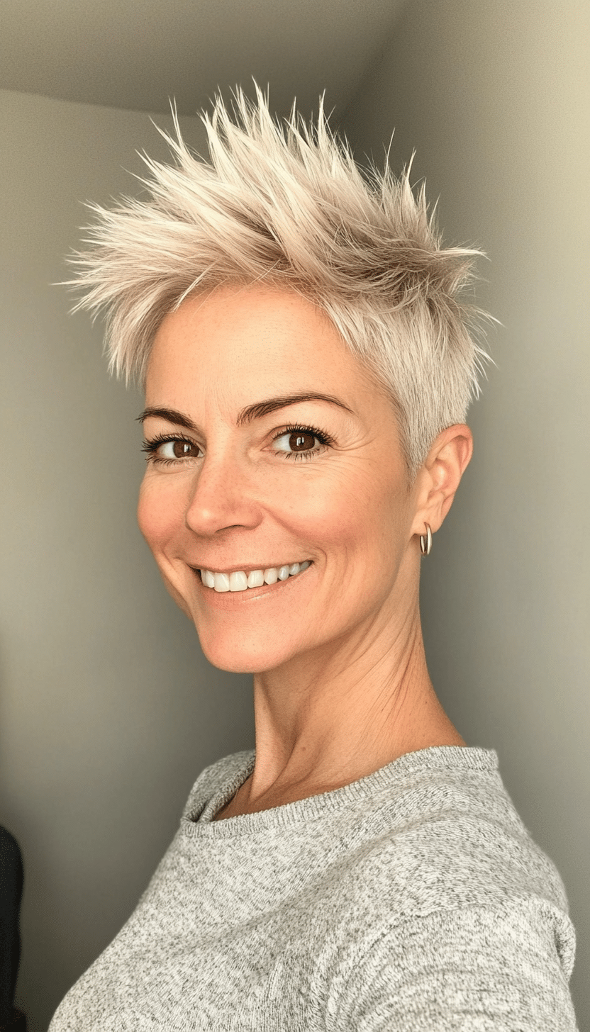 9. Sassy Spiky Cut in Platinum Blonde (Short Hairstyles For Women Over 50 With Thin Hair) - Short Hairstyles For Women Over 50 With Thin Hair