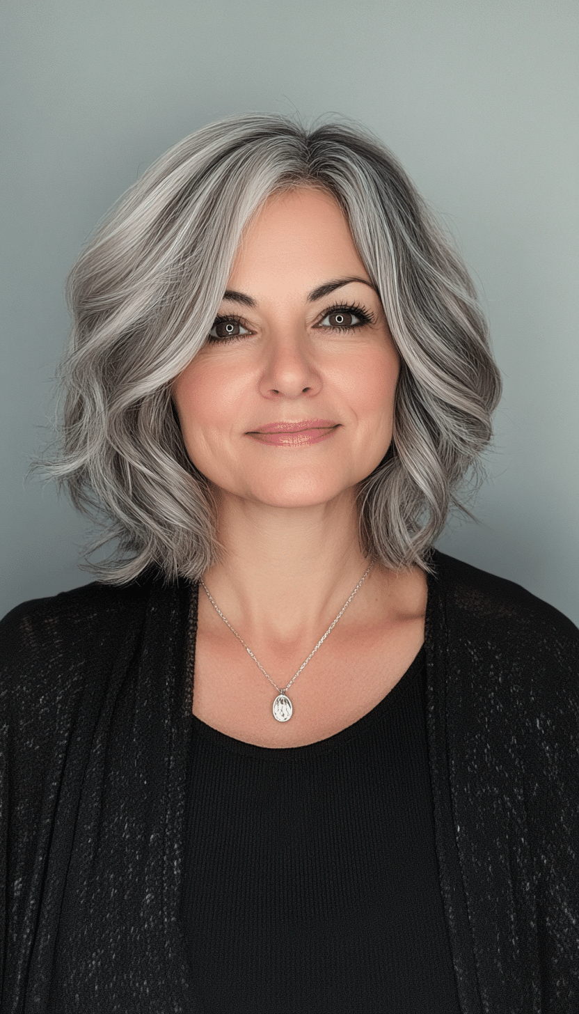 13. Wavy Bob with Silver Highlights (Short Hairstyles For Women Over 50 With Thin Hair) - Short Hairstyles For Women Over 50 With Thin Hair