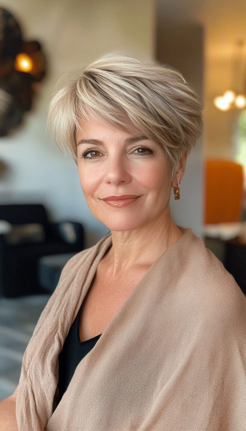 16. Choppy Pixie in Sandy Blonde (Short Hairstyles For Women Over 50 With Thin Hair) - Short Hairstyles For Women Over 50 With Thin Hair