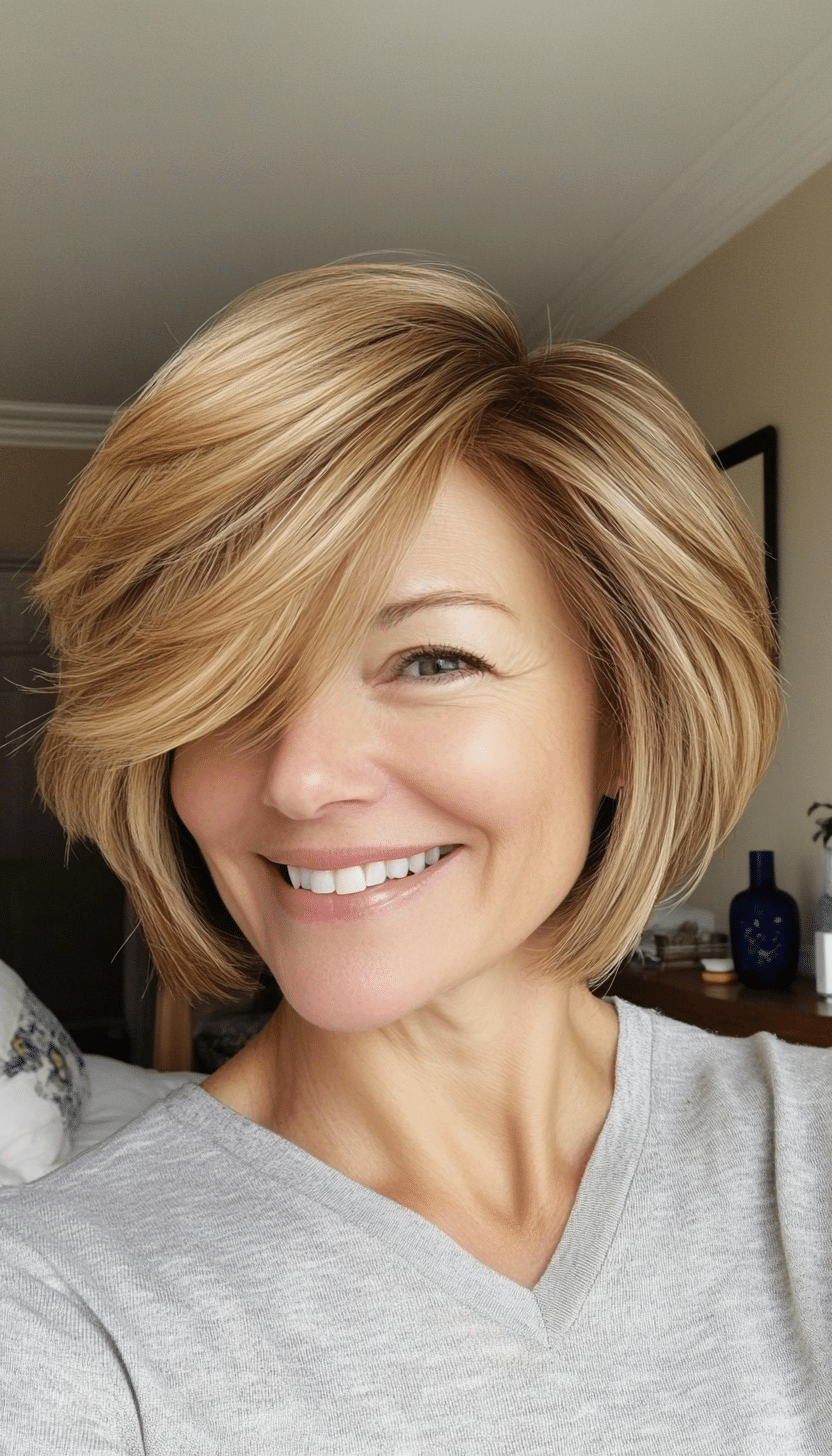 18. Casual Flip in Golden Brown (Short Hairstyles For Women Over 50 With Thin Hair) - Short Hairstyles For Women Over 50 With Thin Hair