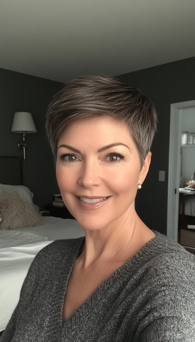 19. Sophisticated Crew Cut in Espresso (Short Hairstyles For Women Over 50 With Thin Hair) - Short Hairstyles For Women Over 50 With Thin Hair