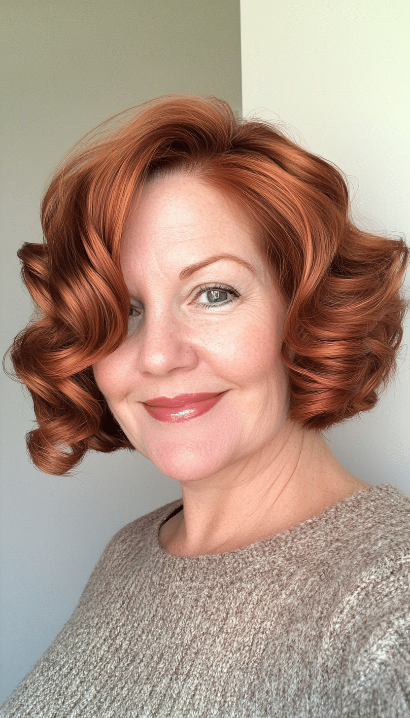 21. Retro Curls in Dark Copper (Short Hairstyles For Women Over 50 With Thin Hair) - Short Hairstyles For Women Over 50 With Thin Hair