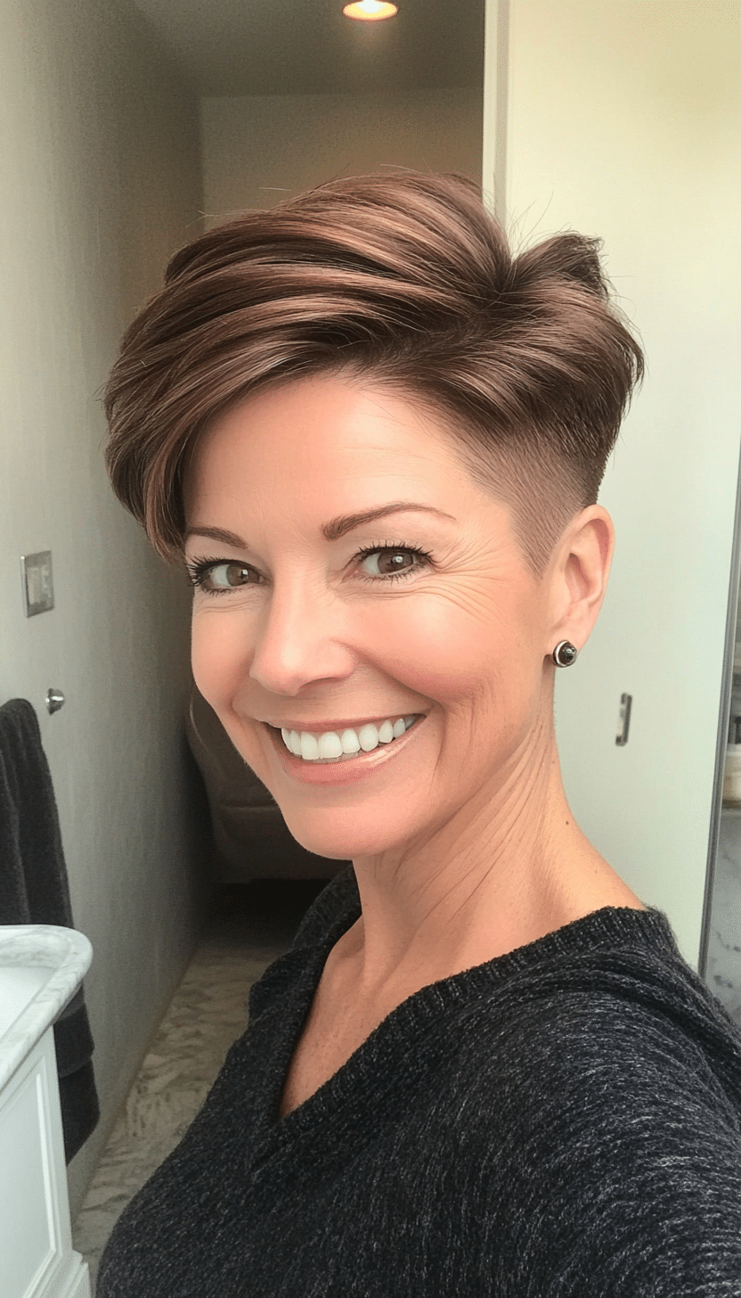 23. Pixie Undercut in Mocha Brown (Short Hairstyles For Women Over 50 With Thin Hair) - Short Hairstyles For Women Over 50 With Thin Hair