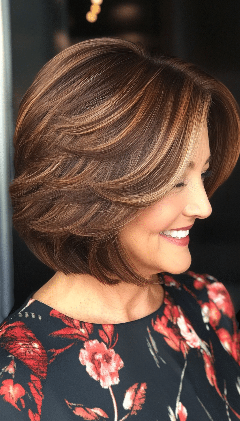 3. Chestnut Charm Layered Bob (Shorter Haircuts For Older Women) - Shorter Haircuts For Older Women