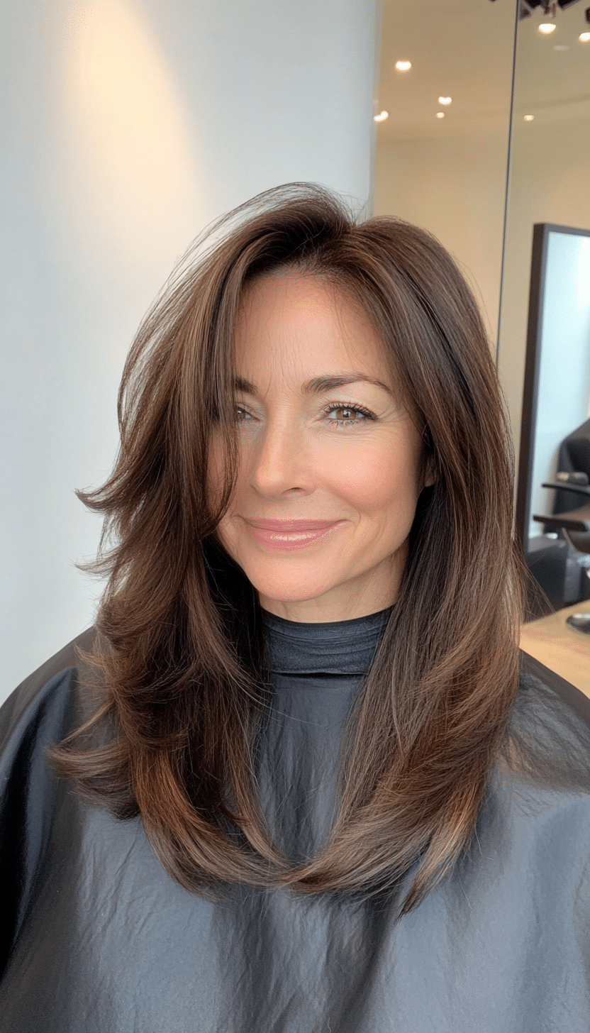 11. Sophisticated Swoop - Brown (Trendy Haircuts For Women Over 50) - Trendy Haircuts For Women Over 50