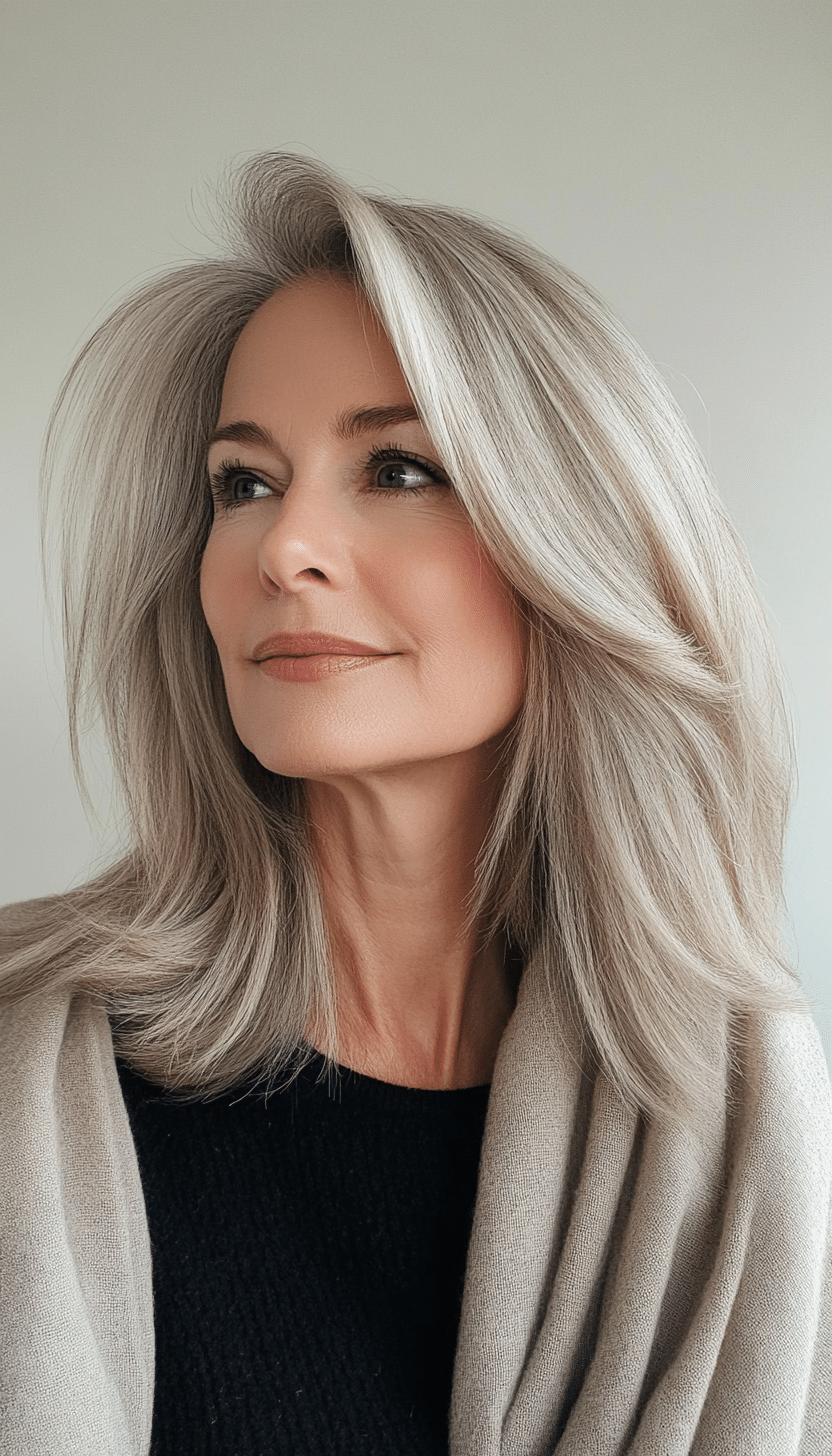 13. Straight Chic - Ash Blonde (Trendy Haircuts For Women Over 50) - Trendy Haircuts For Women Over 50