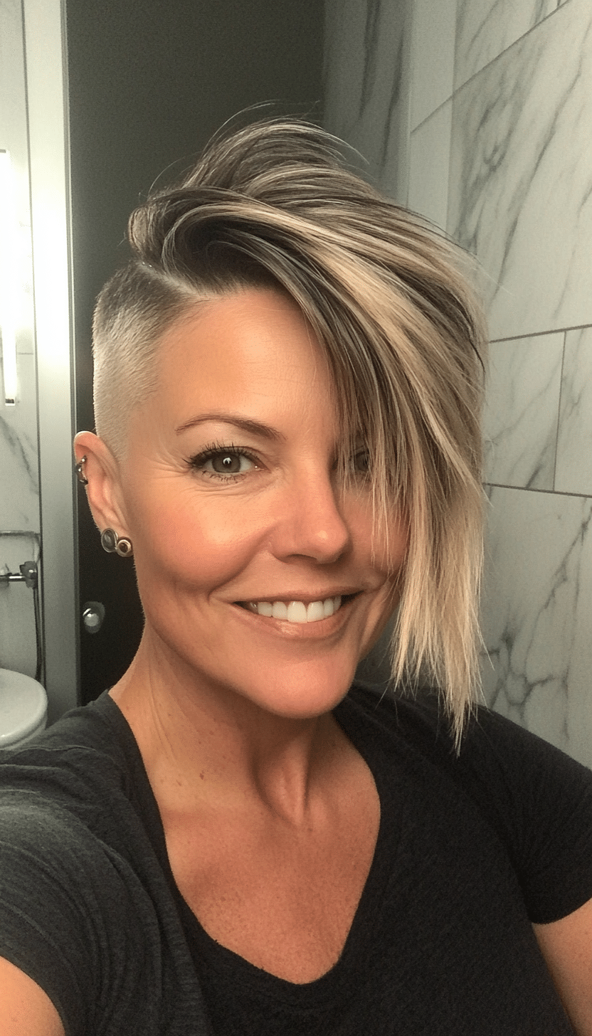 15. Edgy Undercut - Dark Blonde (Trendy Haircuts For Women Over 50) - Trendy Haircuts For Women Over 50