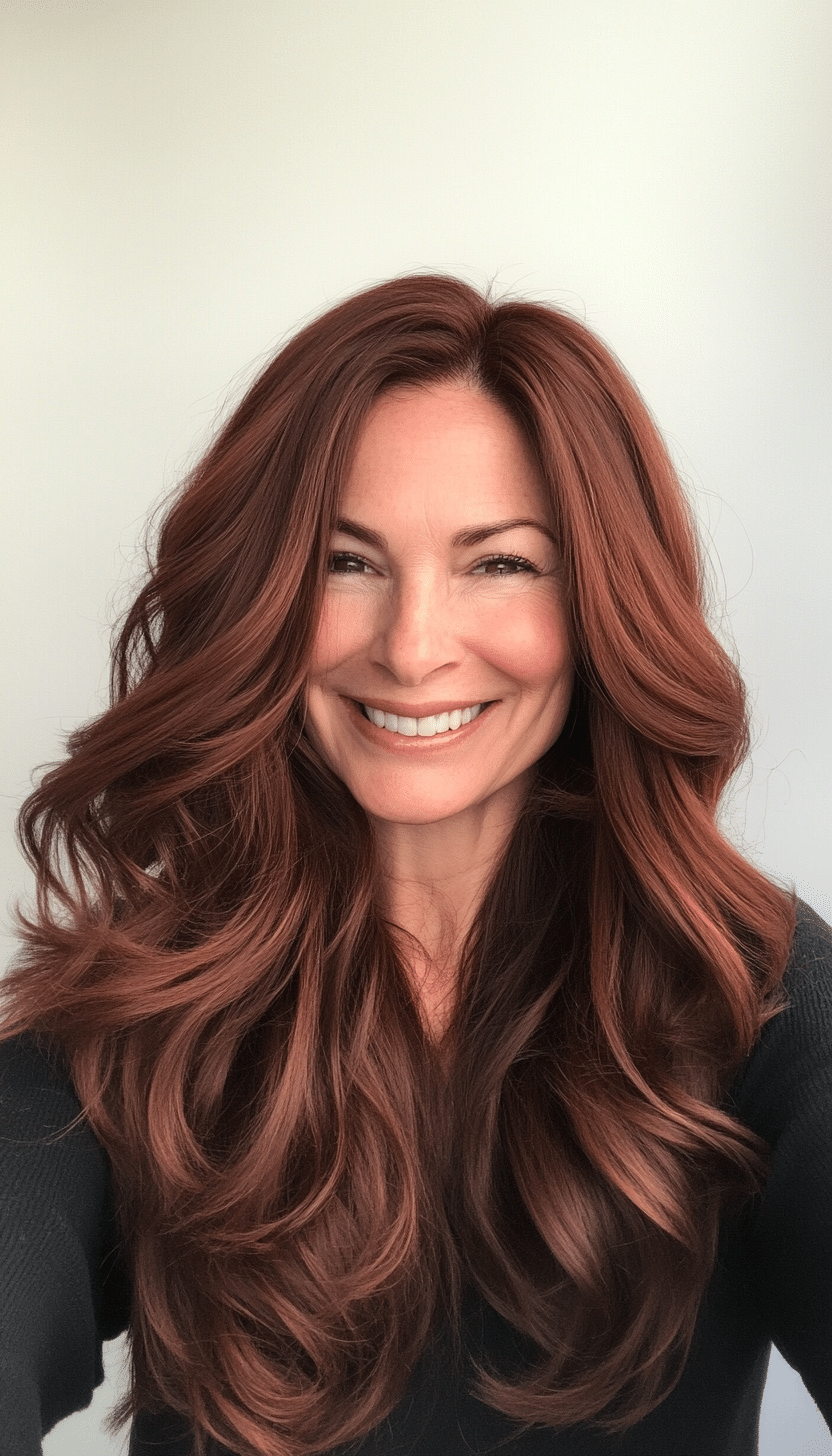 23. Graceful Waves - Dark Auburn (Trendy Haircuts For Women Over 50) - Trendy Haircuts For Women Over 50