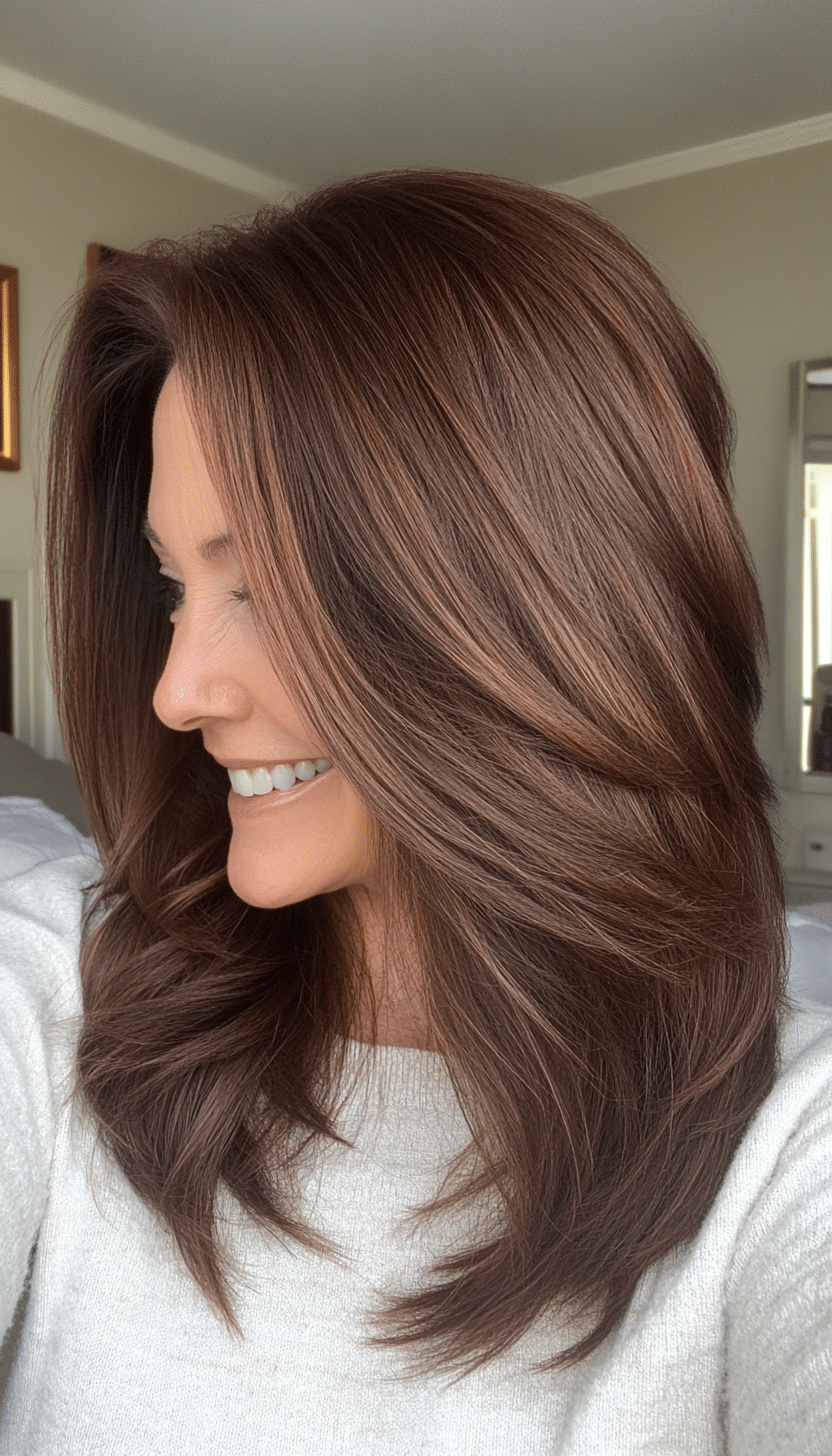 24. Smooth Transition - Walnut Brown (Trendy Haircuts For Women Over 50) - Trendy Haircuts For Women Over 50
